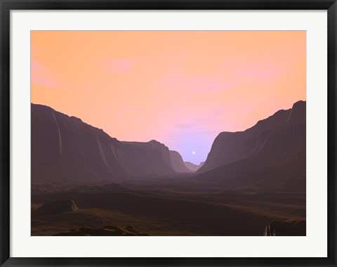 Framed Illustration of a Martian Sunrise From Within a Deep Canyon Print