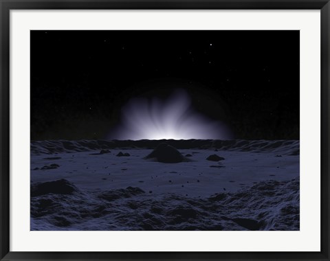 Framed Ghostly Coronal Light Reveals Mercury&#39;s Rugged and Inhospitable Surface Print