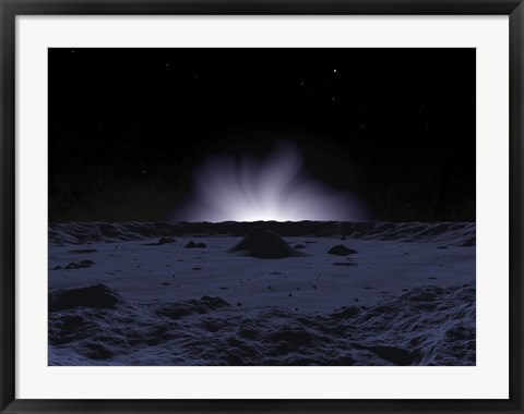 Framed Ghostly Coronal Light Reveals Mercury&#39;s Rugged and Inhospitable Surface Print