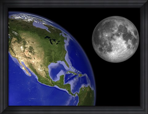 Framed Artist&#39;s Concept of the Earth and its Moon Print