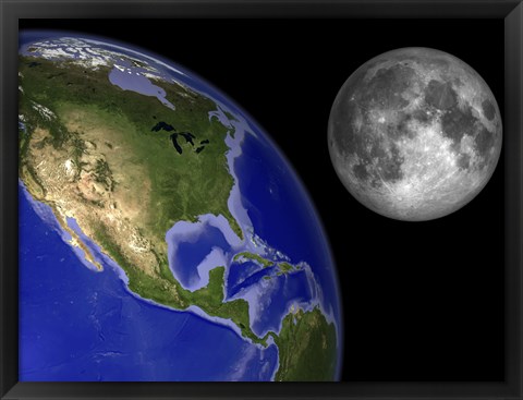 Framed Artist&#39;s Concept of the Earth and its Moon Print