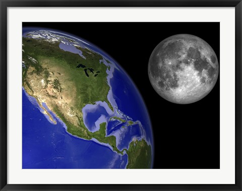 Framed Artist&#39;s Concept of the Earth and its Moon Print