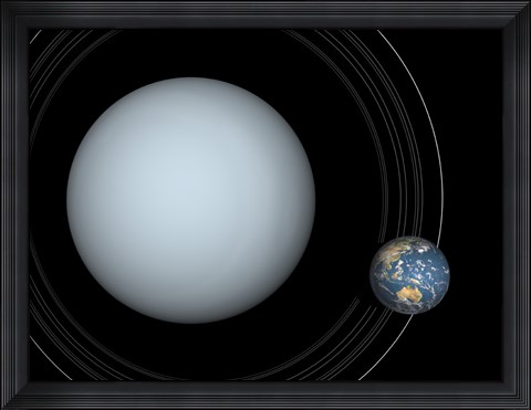 Framed Artist&#39;s concept of Uranus and Earth to scale Print
