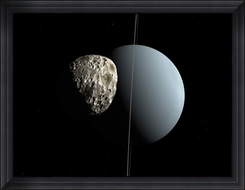 Framed Artist&#39;s concept of how Uranus and its Tiny Moon Puck Print