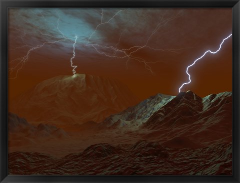 Framed Artist&#39;s concept of Lightning in Venus&#39; clouds Print