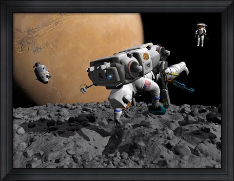 Framed Astronaut Makes First Human Contact with Mars&#39; Moon Phobos Print