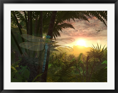 Framed Giant Meganeura with a 30-inch Wingspan Witnesses a Sunrise Print