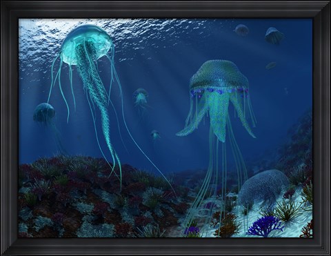 Framed Swarm of Jellyfish Swim the Panthalassic Ocean Print
