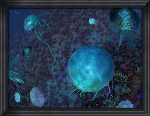 Framed Swarm of Jellyfish Swim the Panthalassic Ocean Print