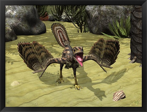 Framed Archaeopteryx Depicted near the Shore of the Tethys Sea Print