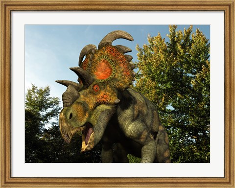 Framed Albertaceratops Wanders a Cretaceous Forest Print