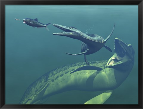 Framed Marine Predators of the Cretaceous Period Print