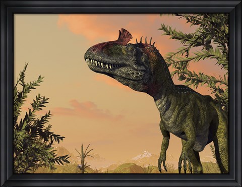 Framed Artist&#39;s Concept of Cryolophosaurus Print