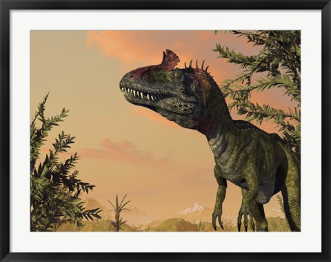 Framed Artist&#39;s Concept of Cryolophosaurus Print