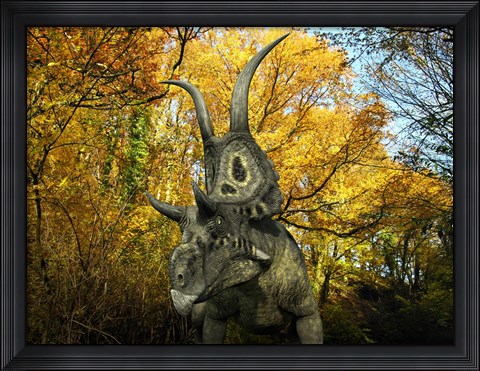 Framed Diabloceratops Wanders a Cretaceous Forest Print