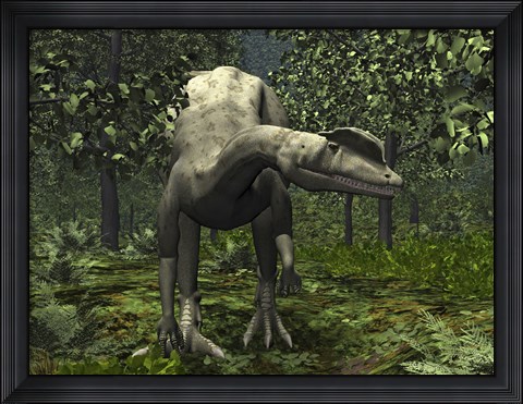 Framed Dilophosaurus Amidst Ginkgo Trees Print