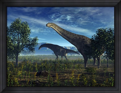 Framed Isisaurus Dinosaurs Wander Lush Plains Print