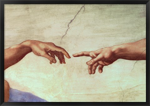 Framed Hands of God and Adam, detail from The Creation of Adam, from the Sistine Ceiling, 1511 Print