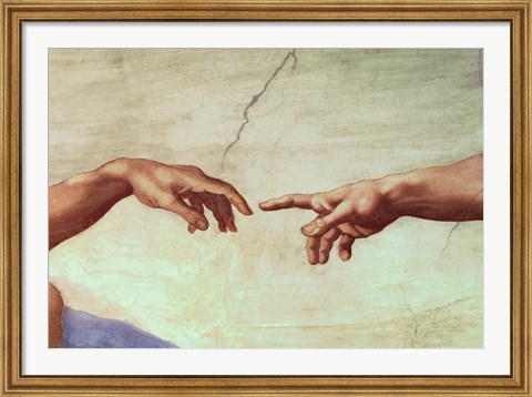 Framed Hands of God and Adam, detail from The Creation of Adam, from the Sistine Ceiling, 1511 Print