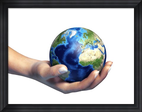 Framed Human Hand Holding Planet Earth Print