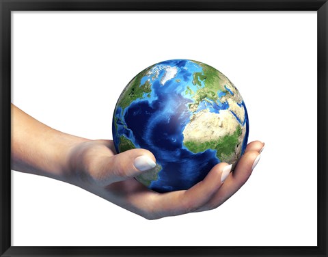 Framed Human Hand Holding Planet Earth Print