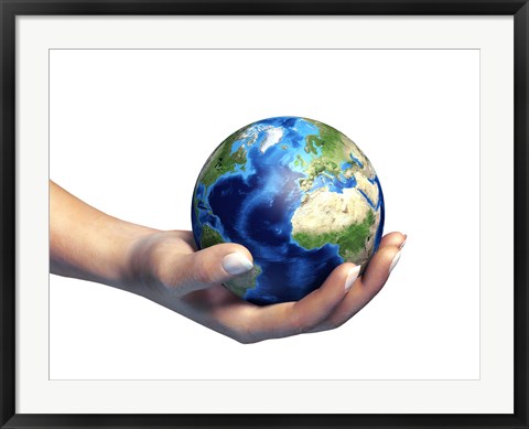 Framed Human Hand Holding Planet Earth Print