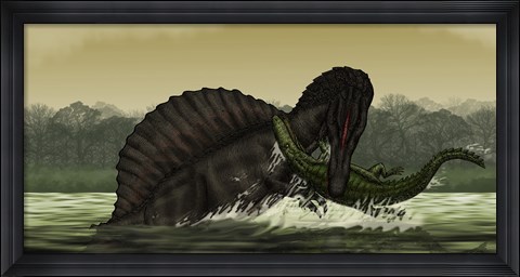 Framed Spinosaurus Catches a Young Stomatosuchus Print