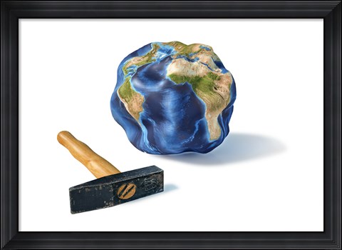 Framed Planet Earth Smashed by a Hammer Print