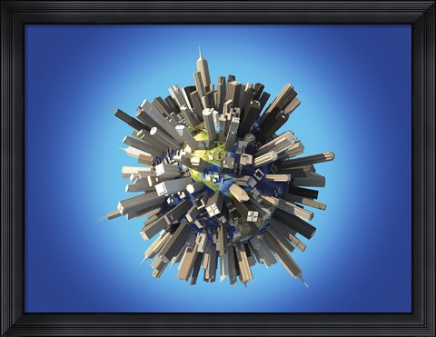 Framed Planet Earth Covered by Huge Skyscrapers and Buildings Print