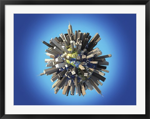 Framed Planet Earth Covered by Huge Skyscrapers and Buildings Print