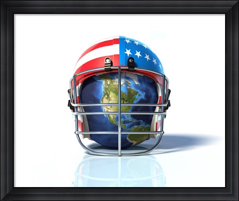 Framed Planet Earth Protected by an American Football Helmet Print