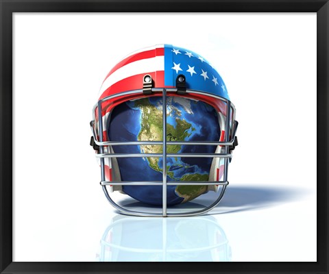 Framed Planet Earth Protected by an American Football Helmet Print