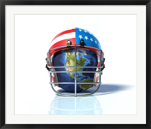 Framed Planet Earth Protected by an American Football Helmet Print