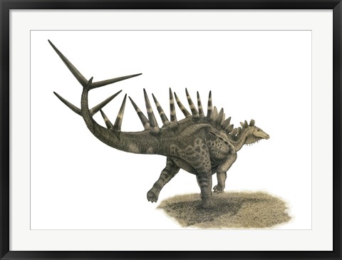 Framed Pencil Drawing of Kentrosaurus Aethiopicus on Yellow paper Print