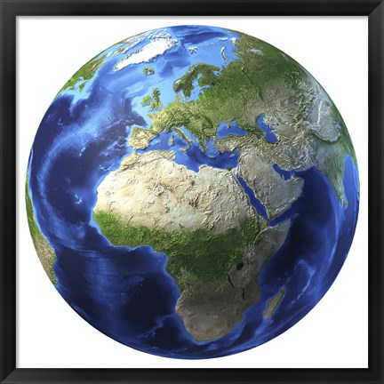 Framed 3D Rendering of Planet Earth, Centered on Africa and Europe Print