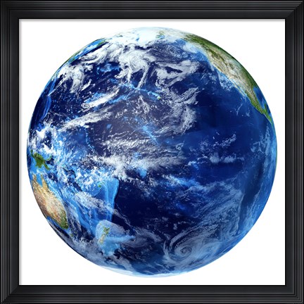 Framed 3D rendering of Planet Earth, Centered on the Pacific Ocean Print