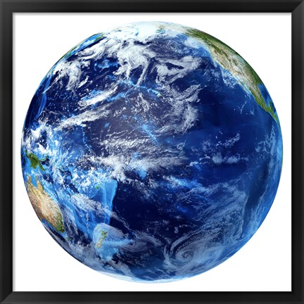 Framed 3D rendering of Planet Earth, Centered on the Pacific Ocean Print