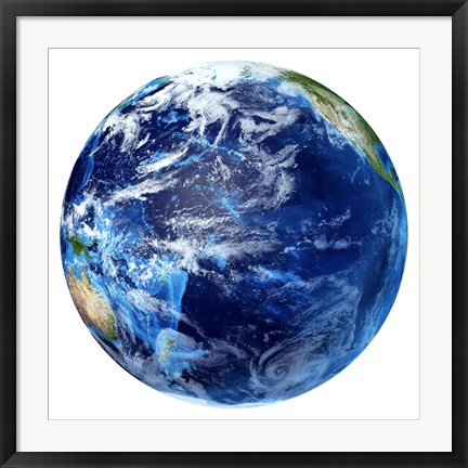 Framed 3D rendering of Planet Earth, Centered on the Pacific Ocean Print