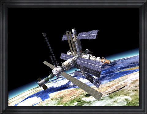 Framed Space Station in Orbit Around Earth Print