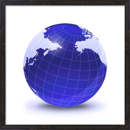 Framed Stylized Earth Globe with Grid, Centered on Pacific Ocean Print