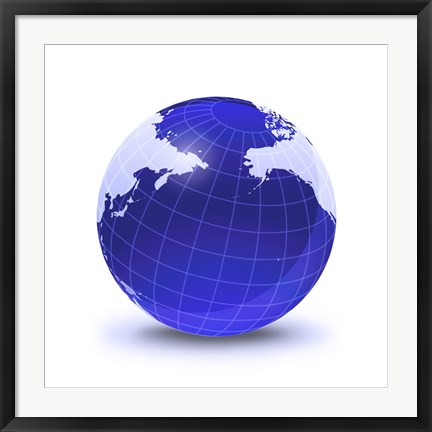 Framed Stylized Earth Globe with Grid, Centered on Pacific Ocean Print