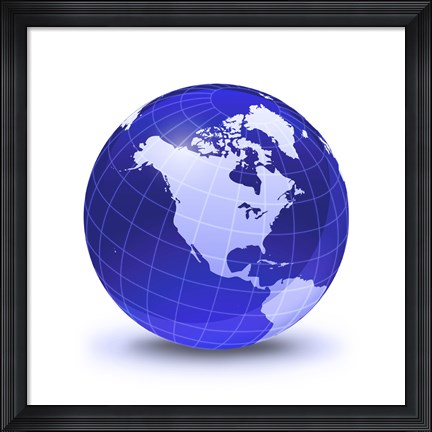 Framed Stylized Earth Globe with Grid, showing North America Print
