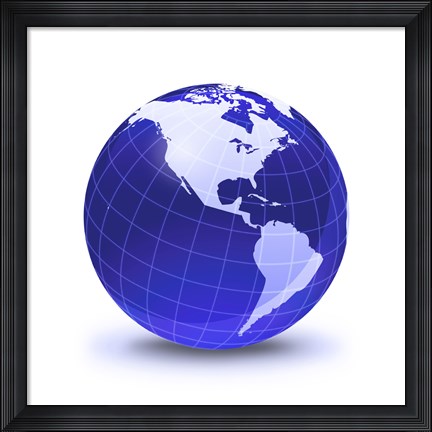 Framed Stylized Earth Globe with Grid, Showing North America and South America Print