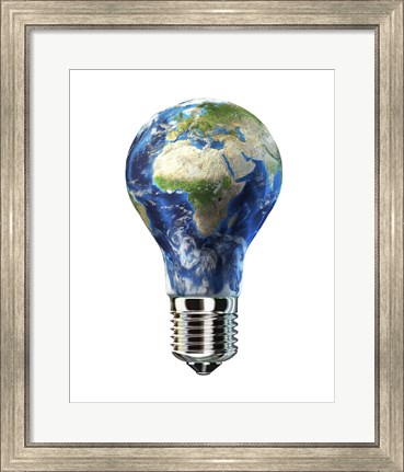 Framed Light Bulb with Planet Earth inside Glass, Africa and Europe view Print