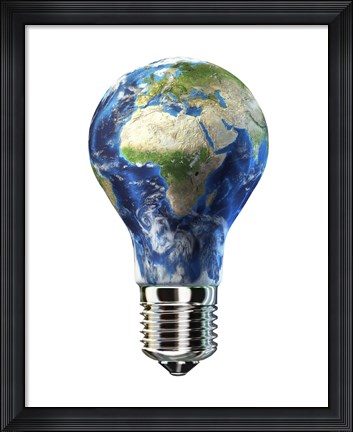 Framed Light Bulb with Planet Earth inside Glass, Africa and Europe view Print
