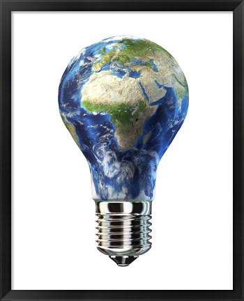 Framed Light Bulb with Planet Earth inside Glass, Africa and Europe view Print