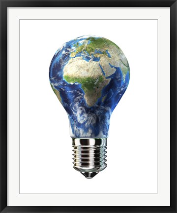 Framed Light Bulb with Planet Earth inside Glass, Africa and Europe view Print