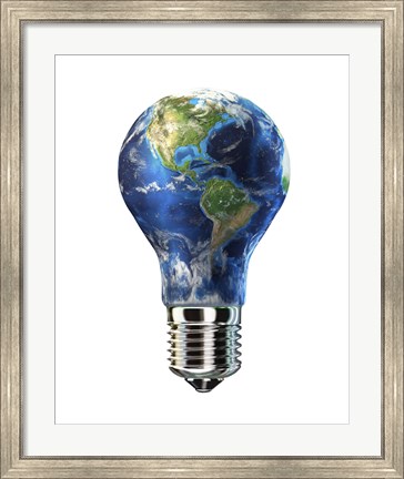Framed Light bulb with planet Earth inside glass, Americas view Print