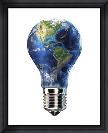 Framed Light bulb with planet Earth inside glass, Americas view Print