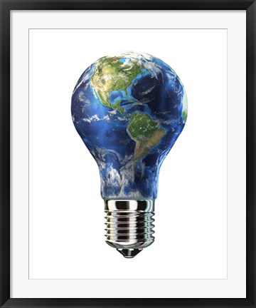 Framed Light bulb with planet Earth inside glass, Americas view Print